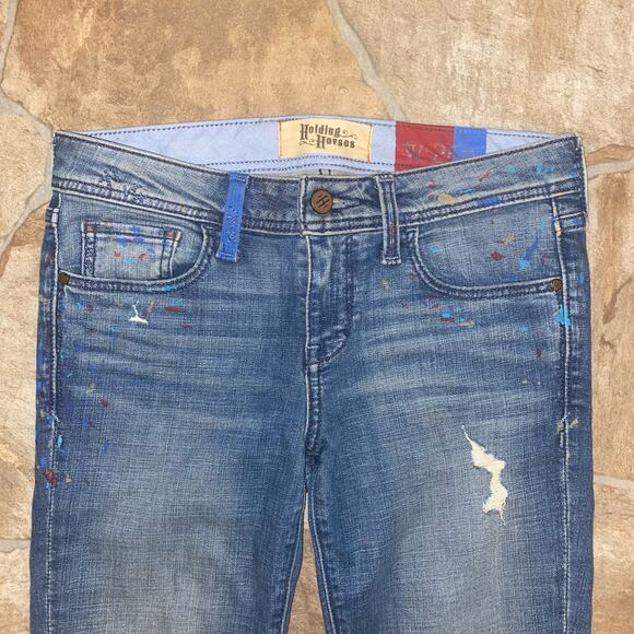 Holding Horses Paint Splatter Design Distressed Skinny Jeans, Size 26 Petite - Picture 2 of 8